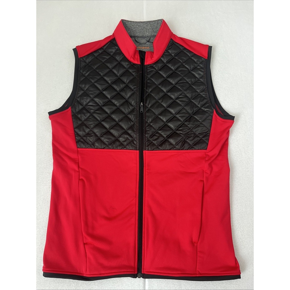 ADIDAS Vest Mens M Quilted Full Zip Golf Running Red Black AF2722